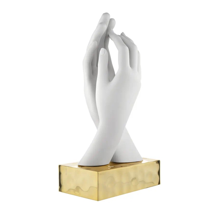 Scultura mani lisce su base oro - H.19 cm - Bongelli